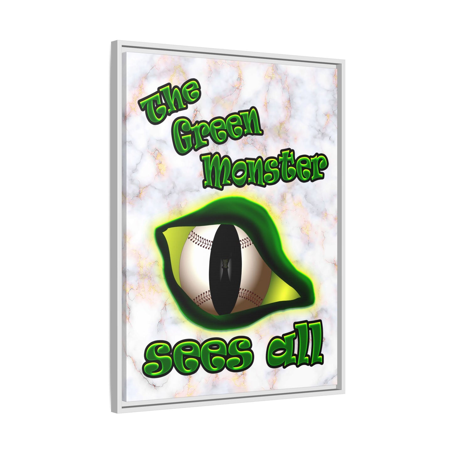 green monster - framed canvas art (white marble)