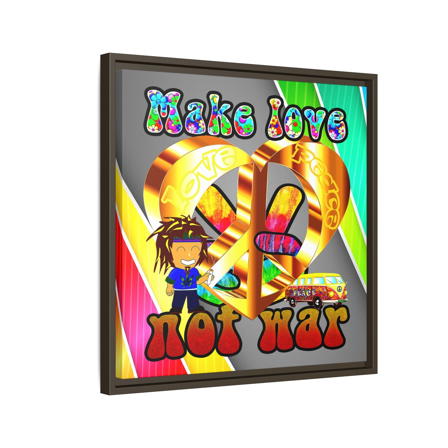 love peace - framed canvas art (rainbow split)