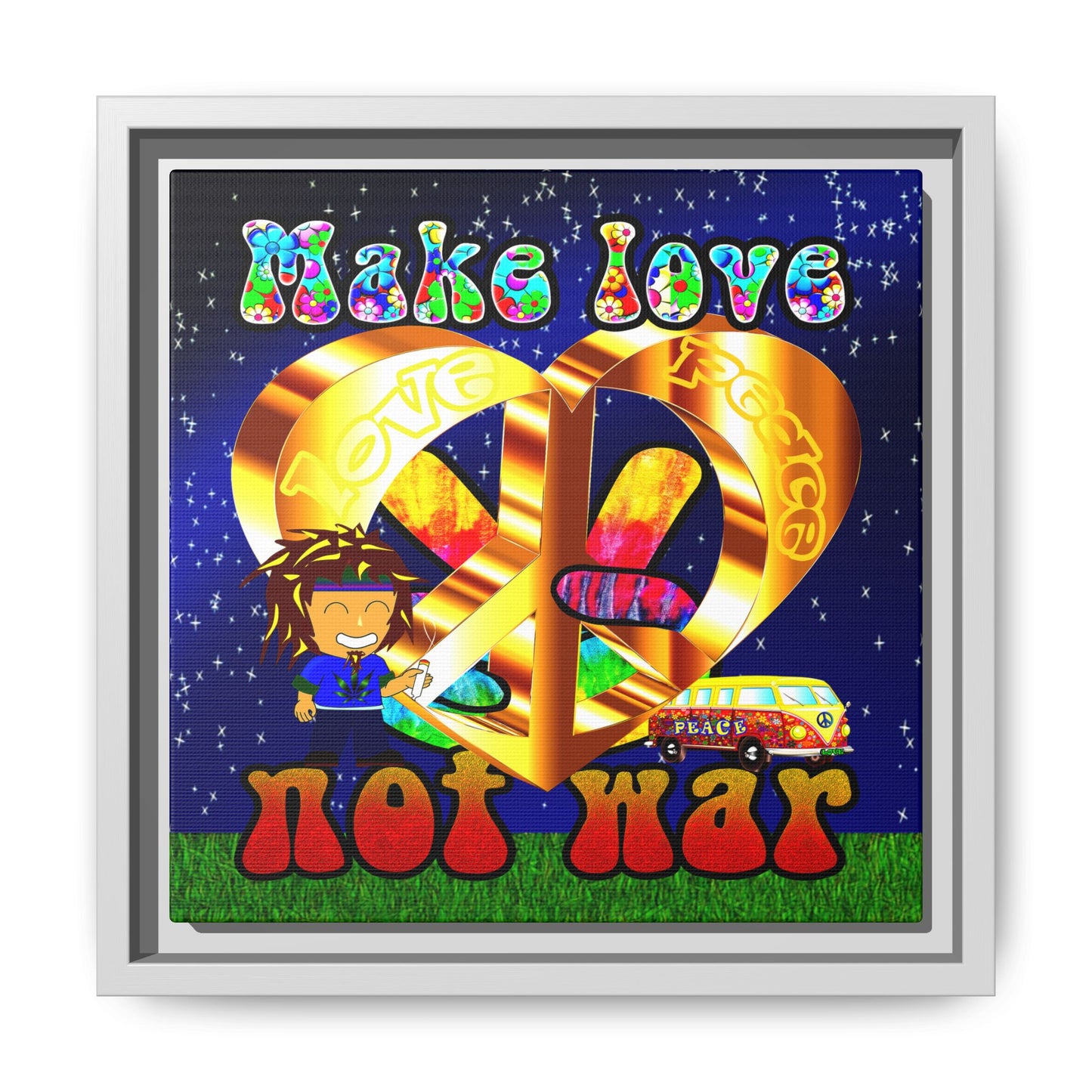 love peace - framed canvas art ('snoops' background)