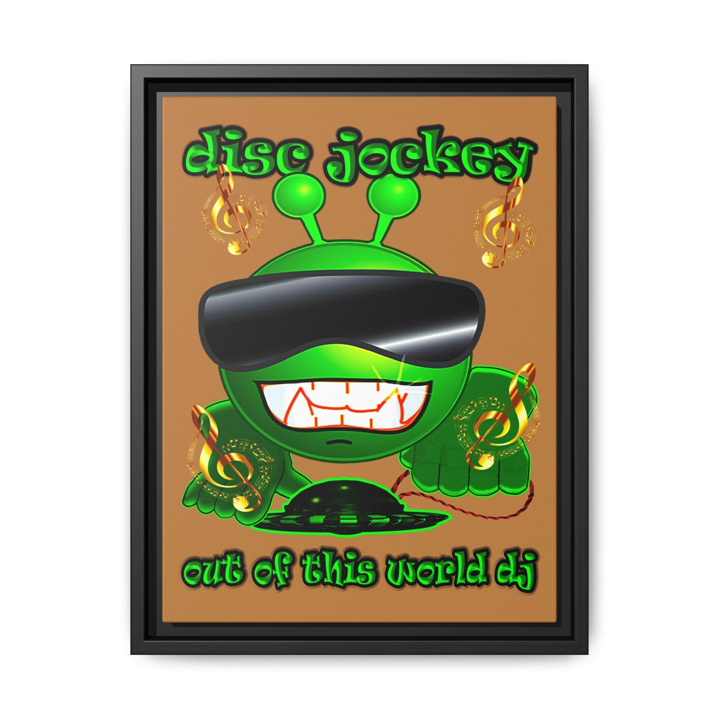 disc jockey - framed canvas art (light brown)