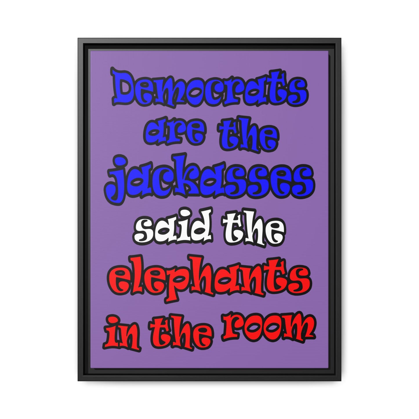 donkeys and elephants - framed canvas art (light purple)