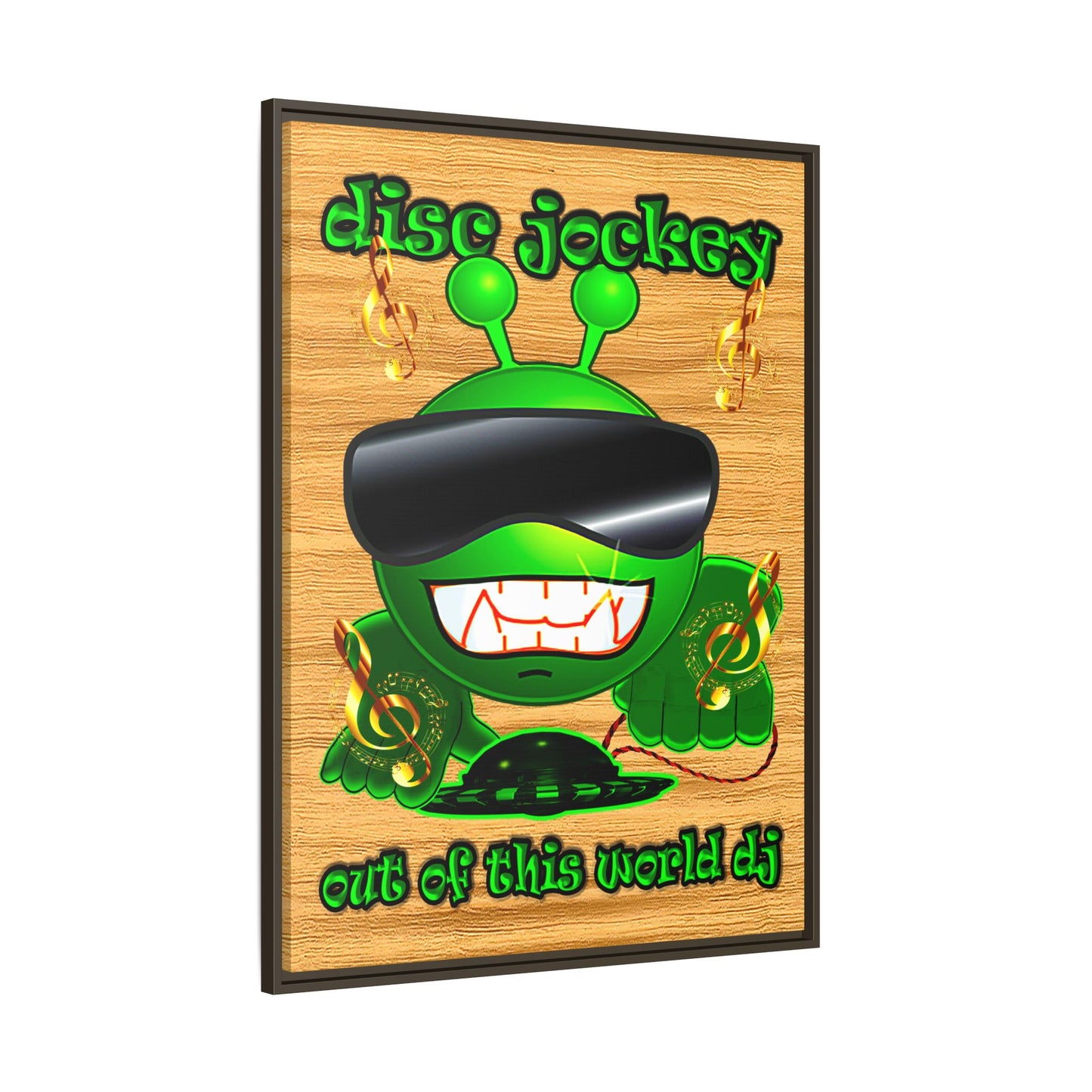 disc jockey - framed canvas art (butterscotch wood finish)