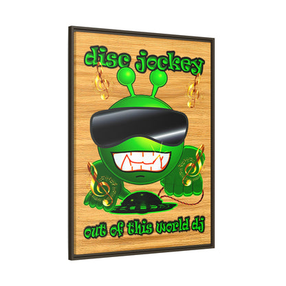 disc jockey - framed canvas art (butterscotch wood finish)