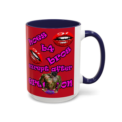 hoes b4 bros - Accent Mug (dark red)