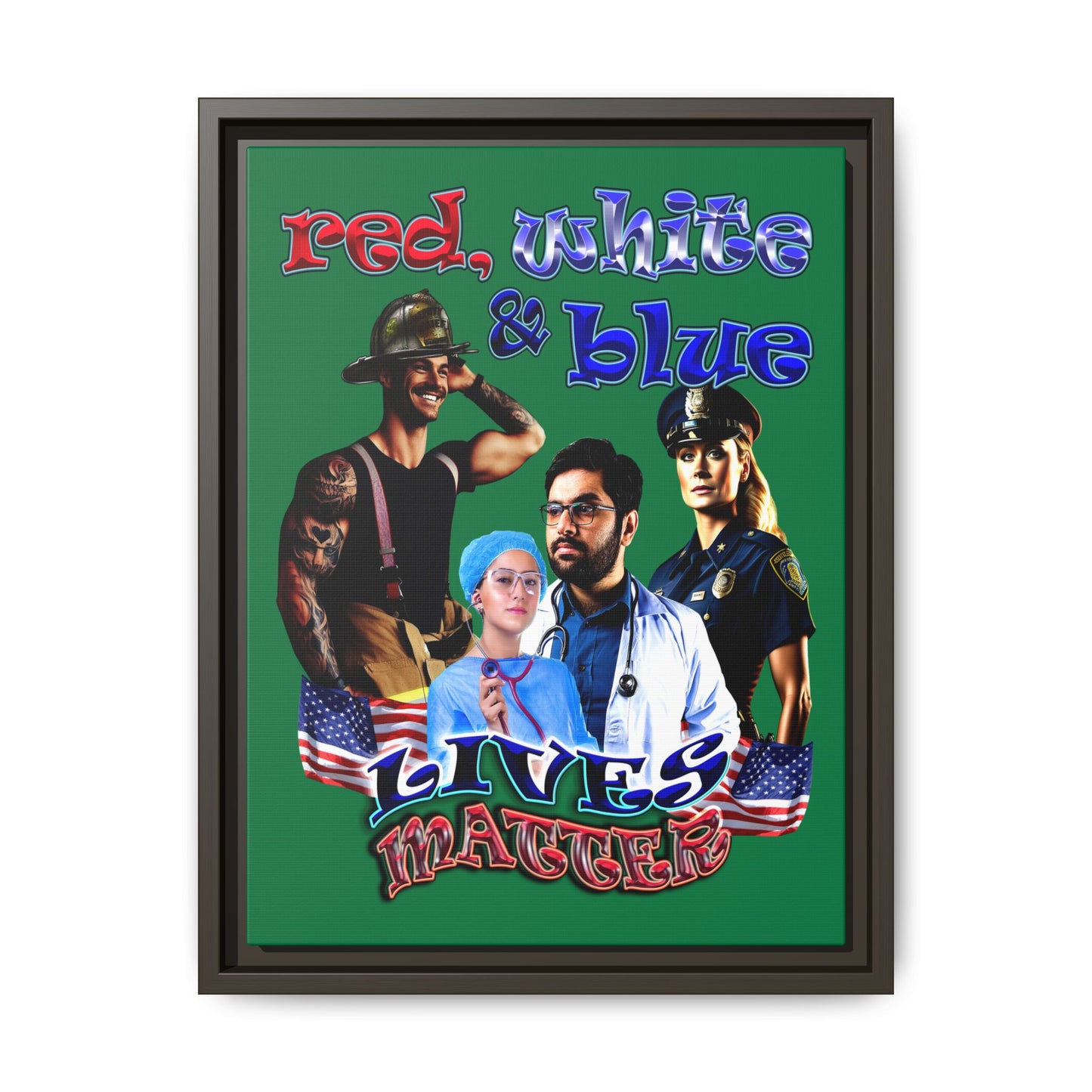 rw&b lives matter - framed canvas art (dark green)