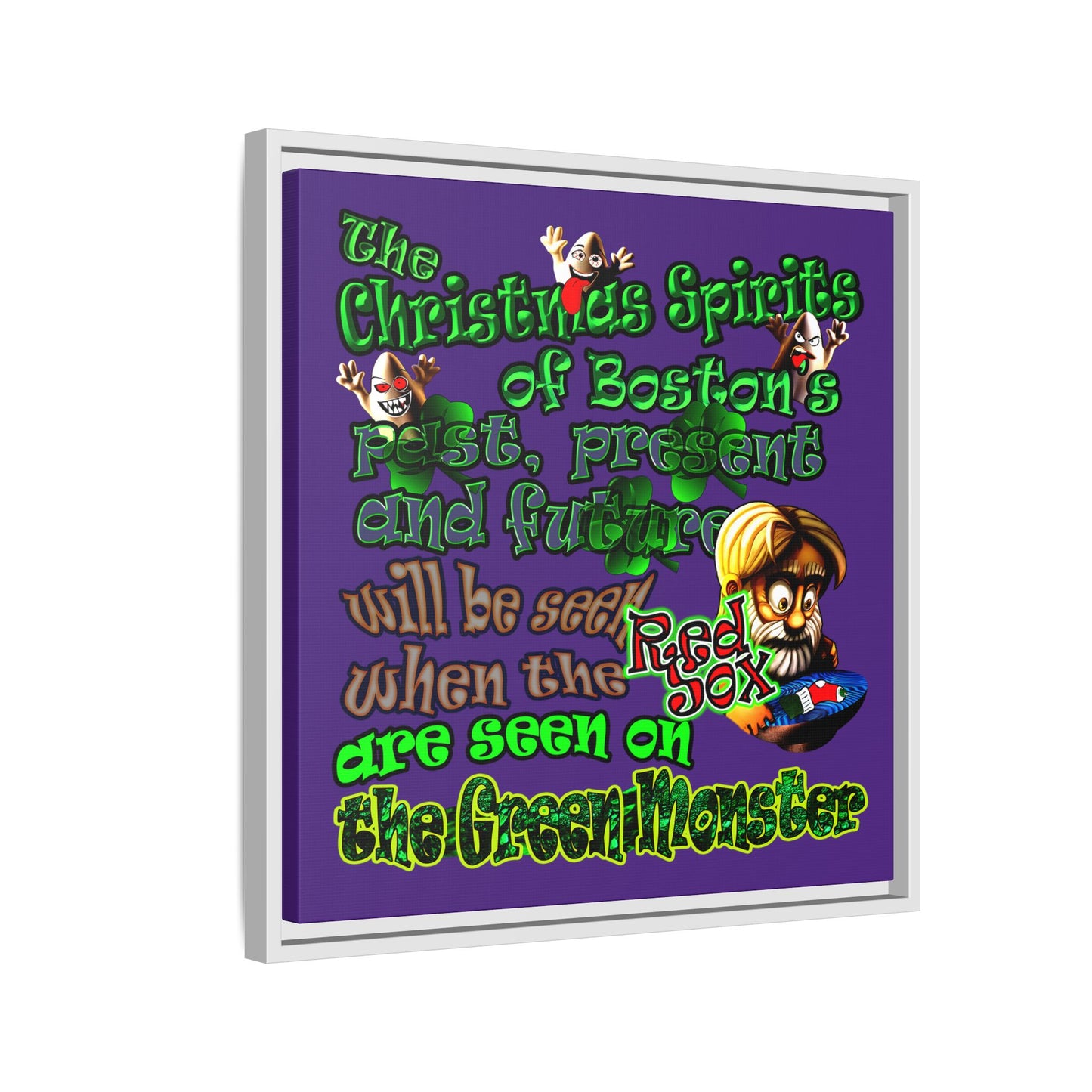 christmas spirits of boston - framed canvas art (purple)