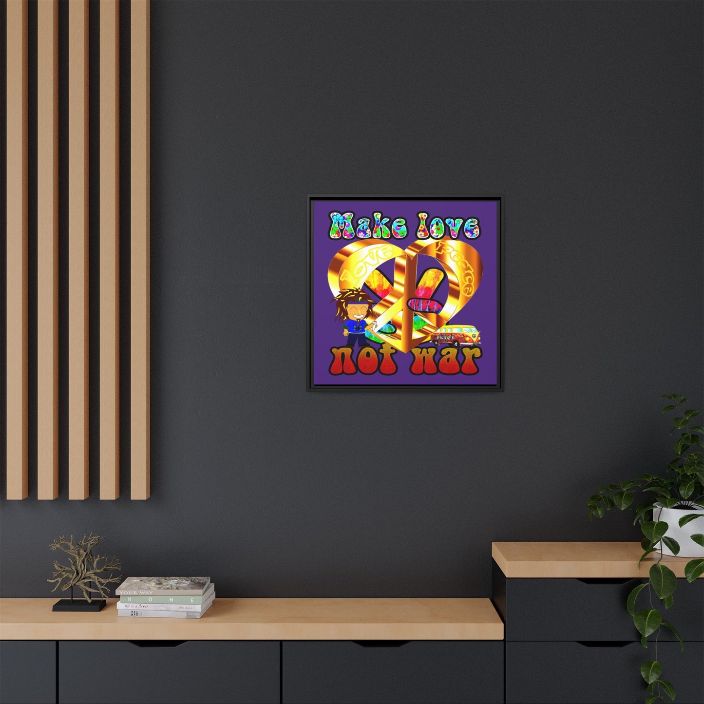love peace - framed canvas art (purple)