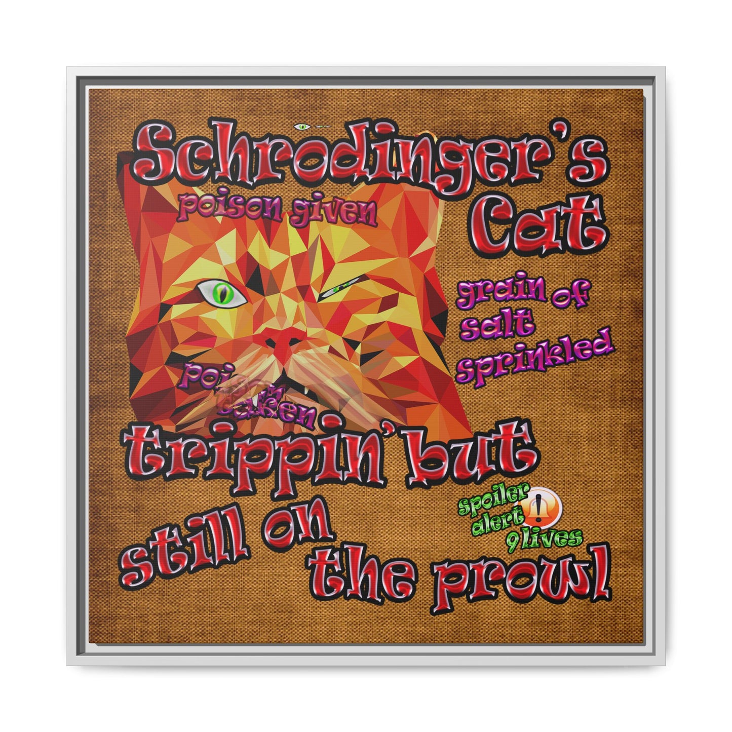 schrodinger's cat - framed canvas art (brown papyrus)