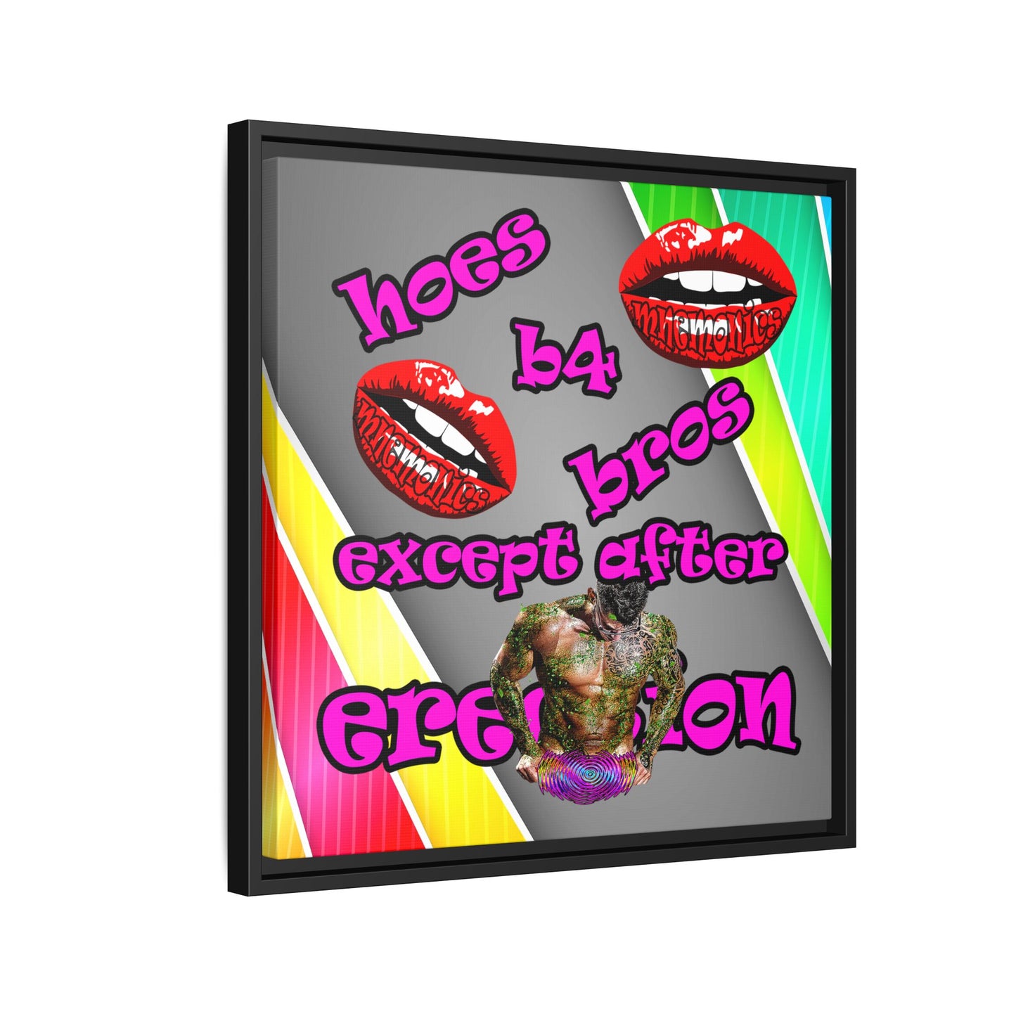 hoes b4 bros - framed canvas art (rainbow split)