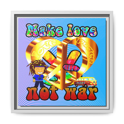 love peace - framed canvas art (light blue-purple wave)