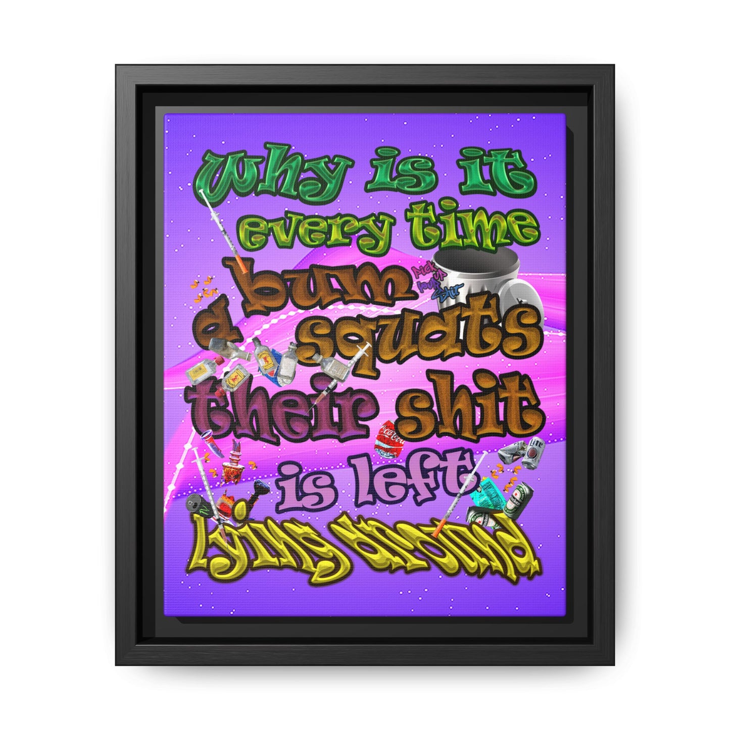the bum's shit - framed canvas art (purple-pink wave)
