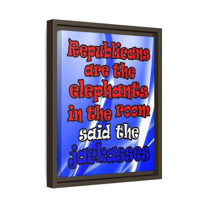 donkeys and elephants - framed canvas art (blue-white wave)