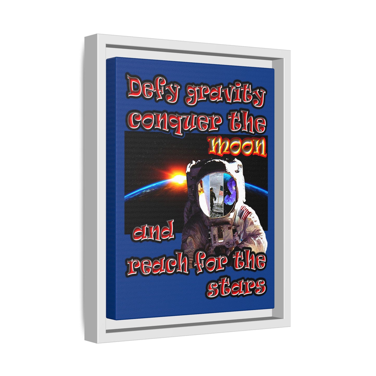 defy conquer reach - framed canvas art (dark blue)
