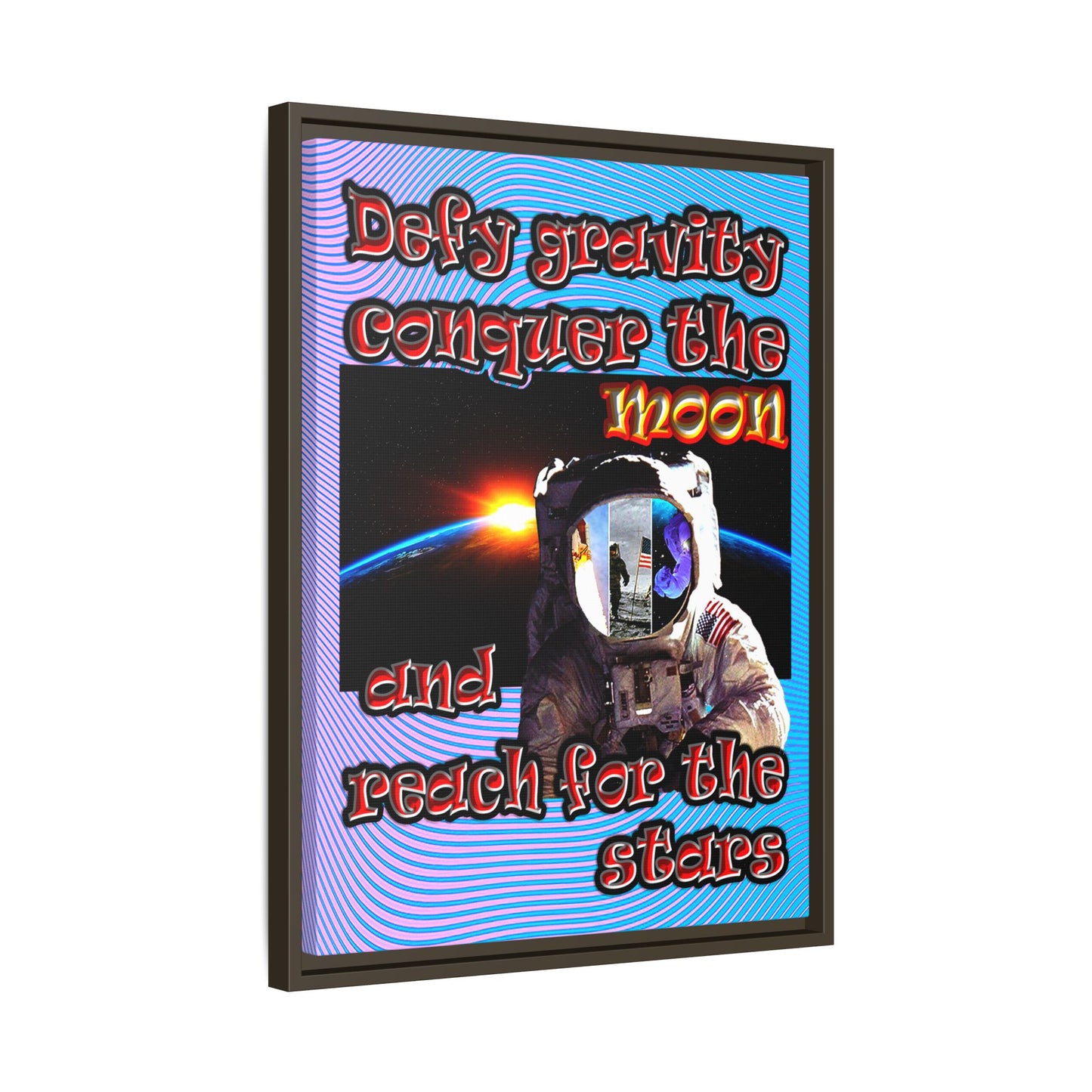 defy conquer reach - framed canvas art (light blue-purple wave)
