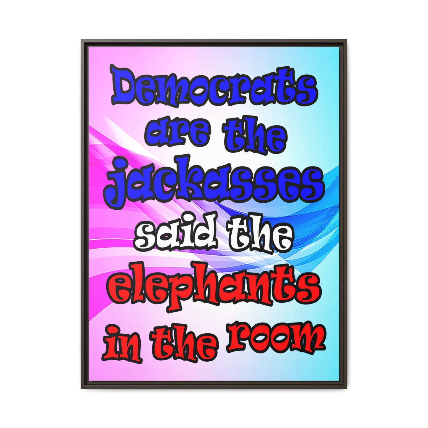 donkeys and elephants - framed canvas art (light blue-pink wave)