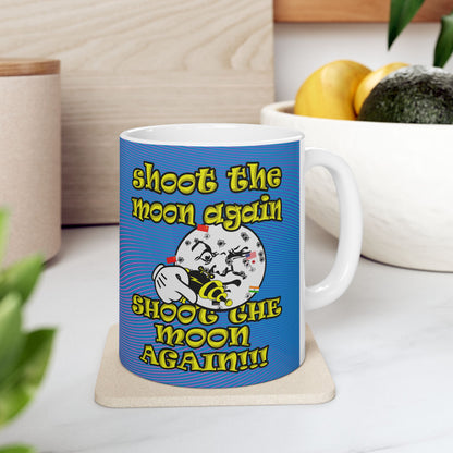 shoot the moon again - White Mug (light blue-purple wave)