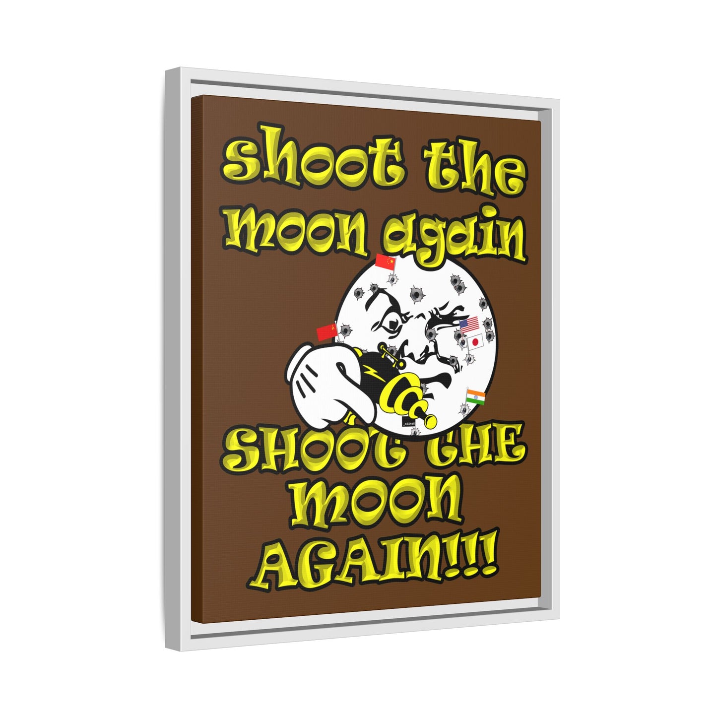 shoot the moon again - framed canvas art (brown)