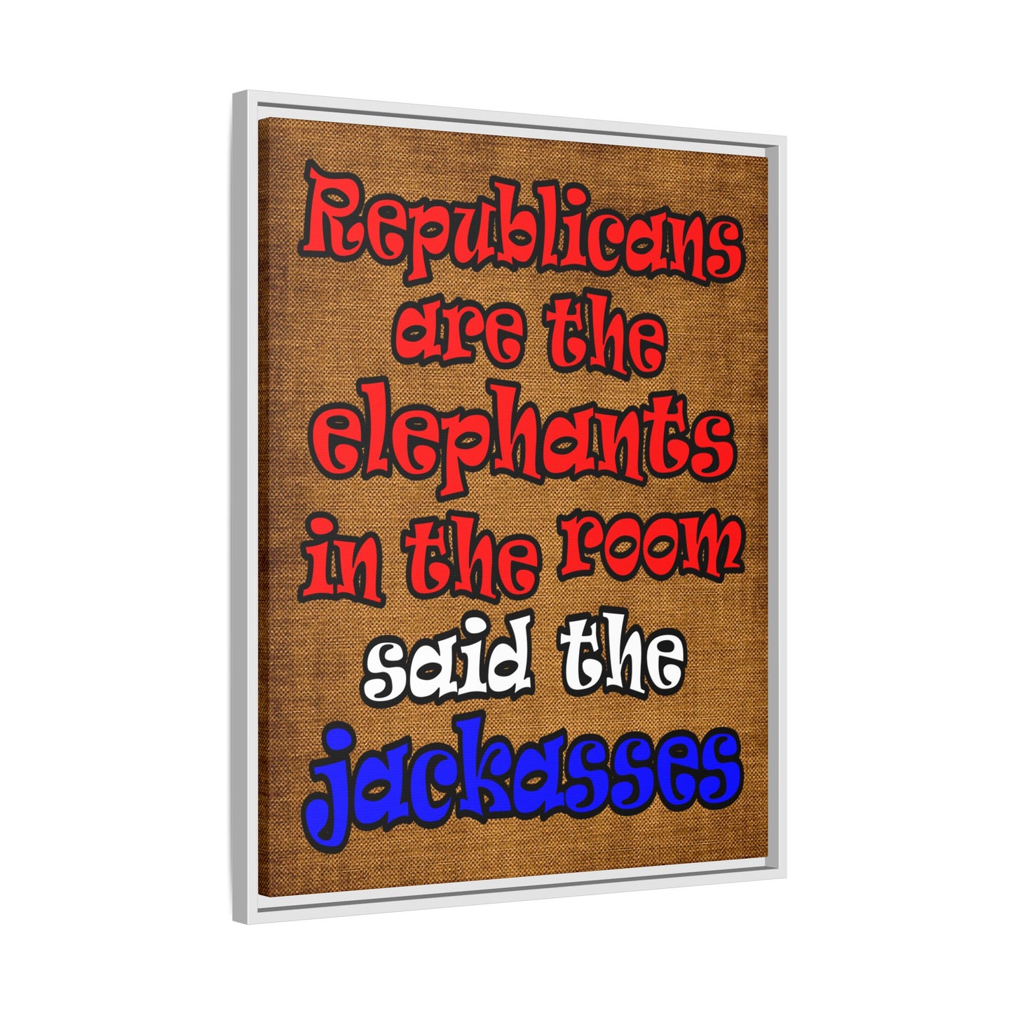 donkeys and elephants - framed canvas art (brown papyrus)