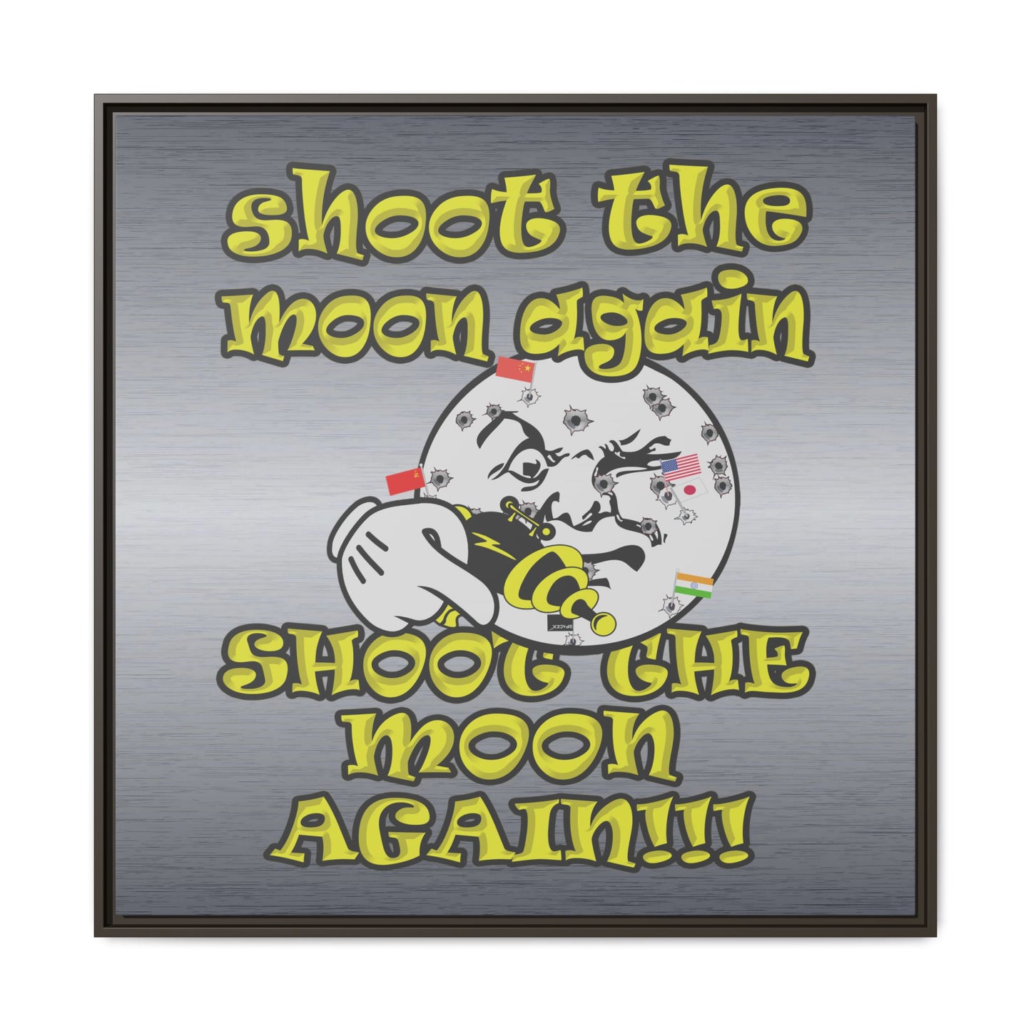 shoot the moon again - framed canvas art (brushed nickel)