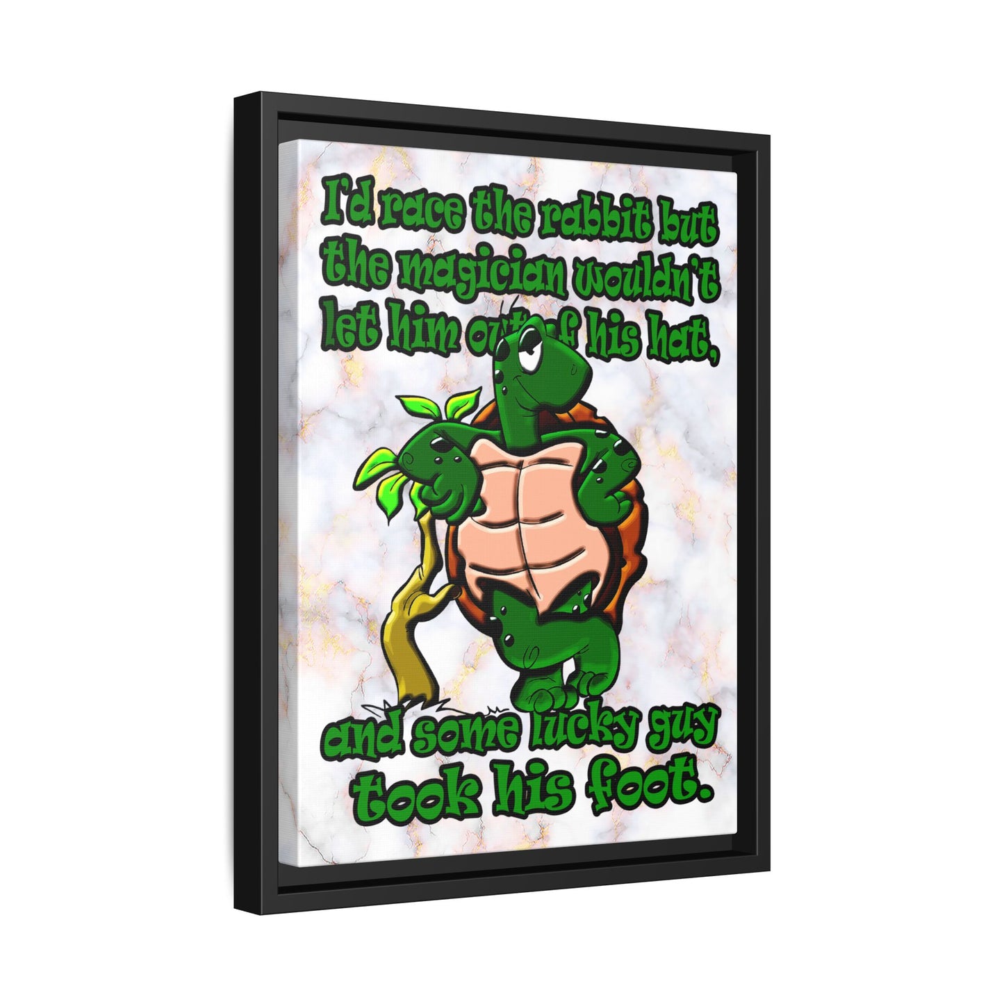 turtle race - framed canvas art (white marble)
