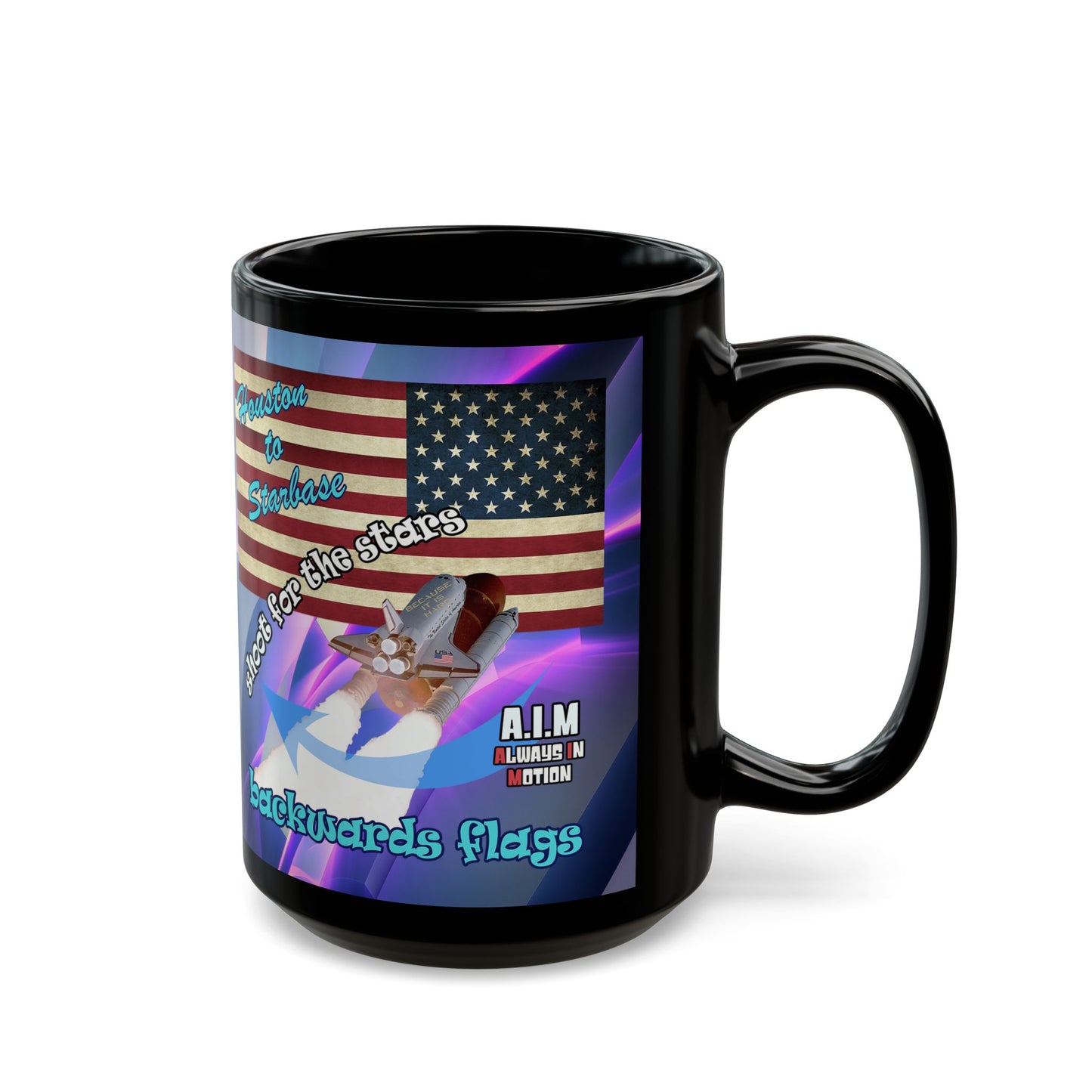 shoot for the stars - Black Mug (grey-pink wave)