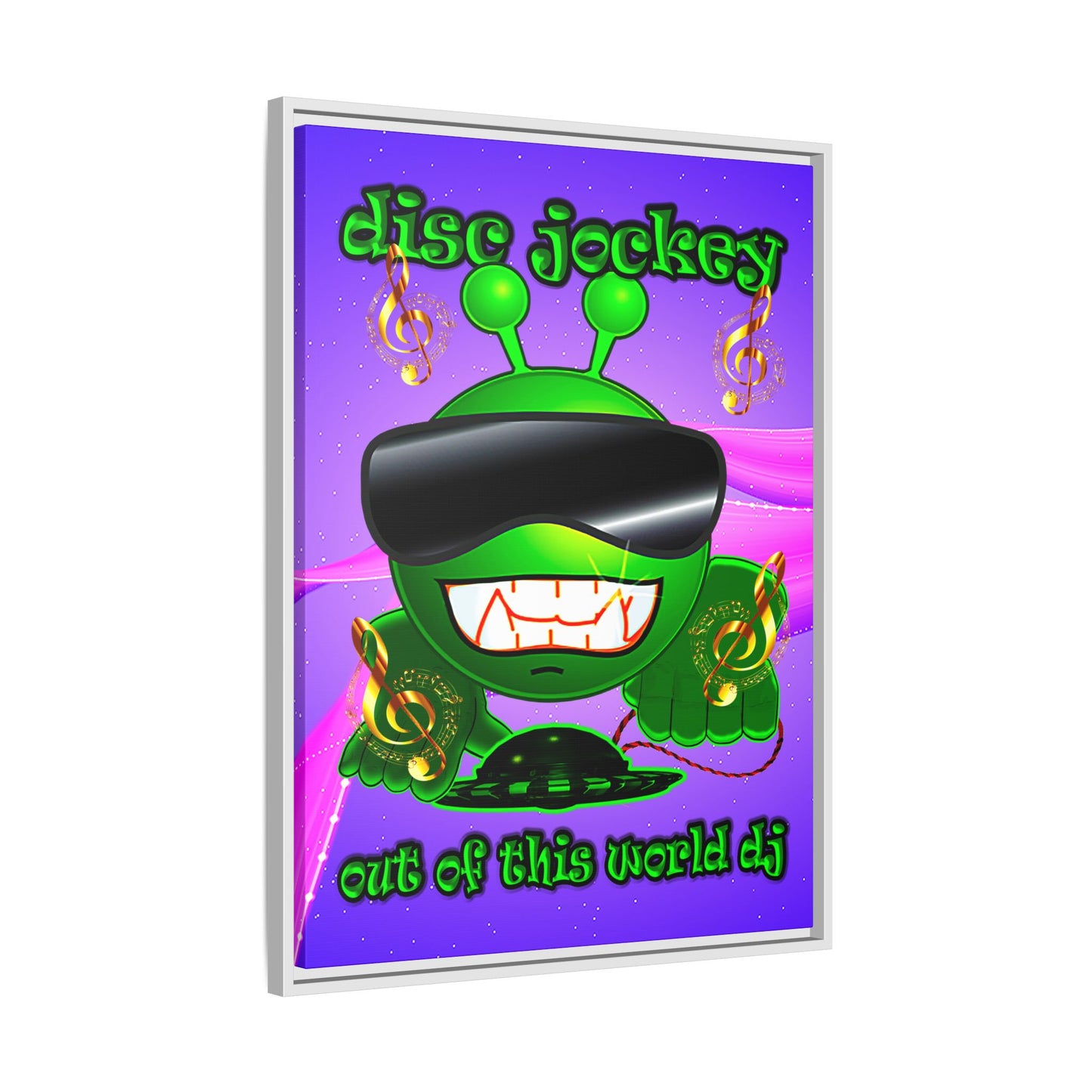 disc jockey - framed canvas art (purple-pink wave)