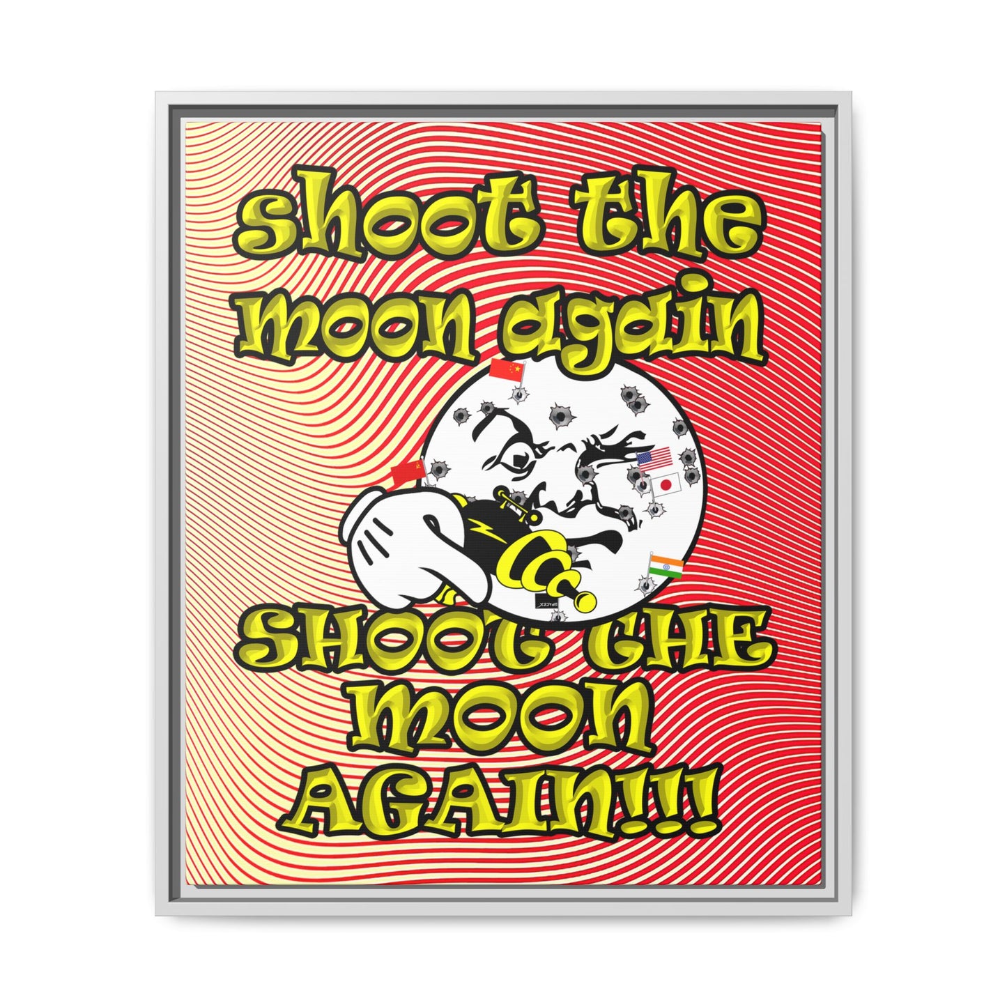 shoot the moon again - framed canvas art (yellow-orange wave)