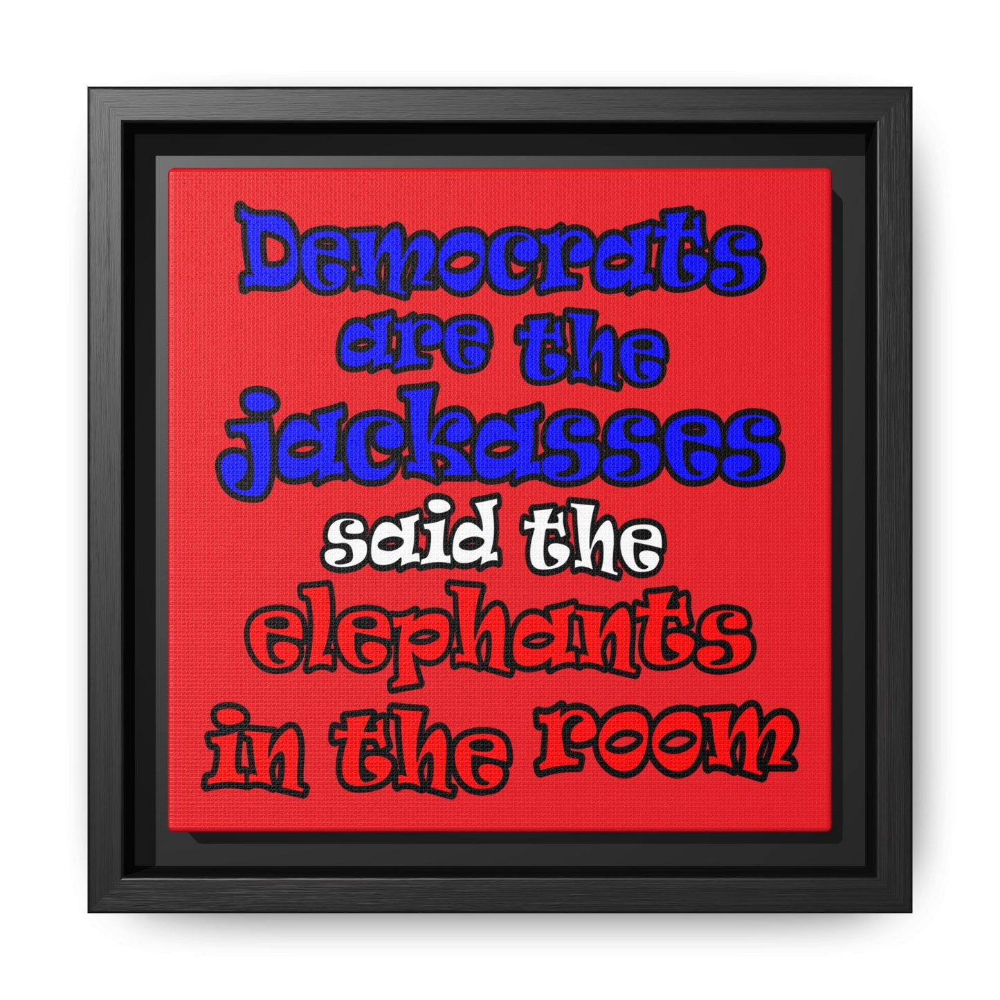 donkeys and elephants - framed canvas art (red)