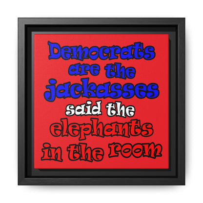donkeys and elephants - framed canvas art (red)