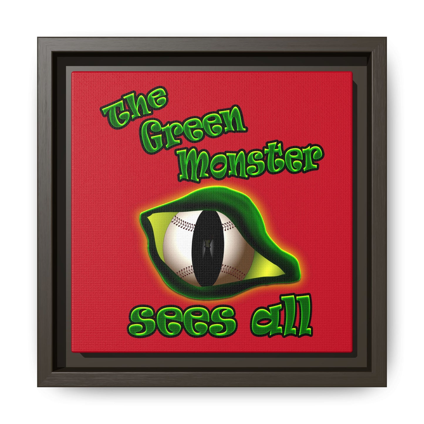 green monster - framed canvas art (dark red)