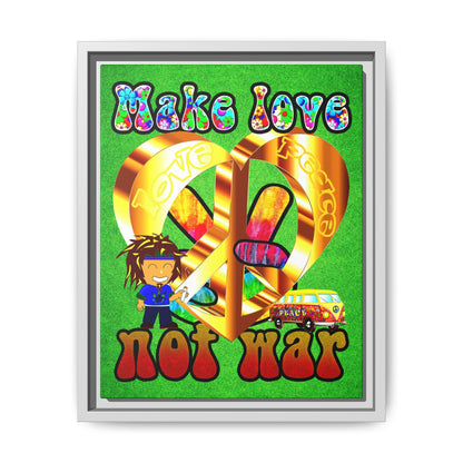 love peace - framed canvas art (green turf)