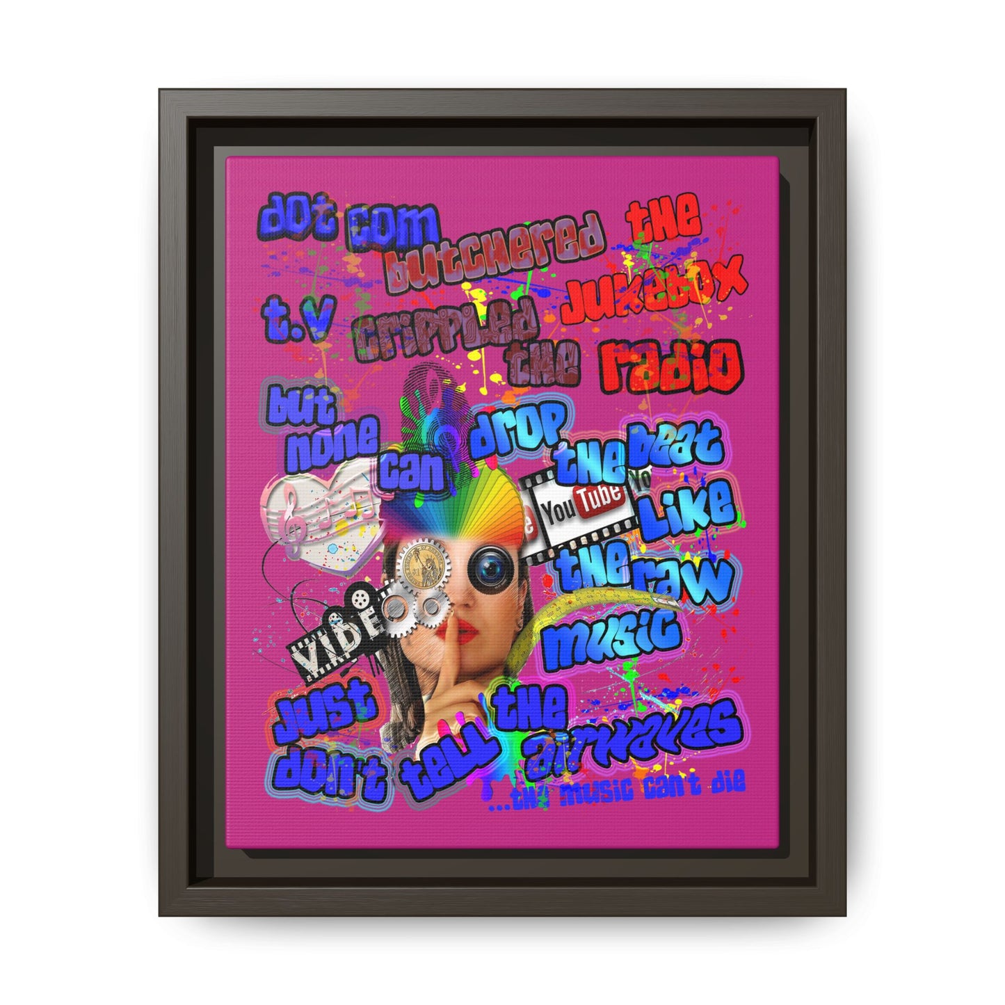drop the beat - framed canvas art (pink)