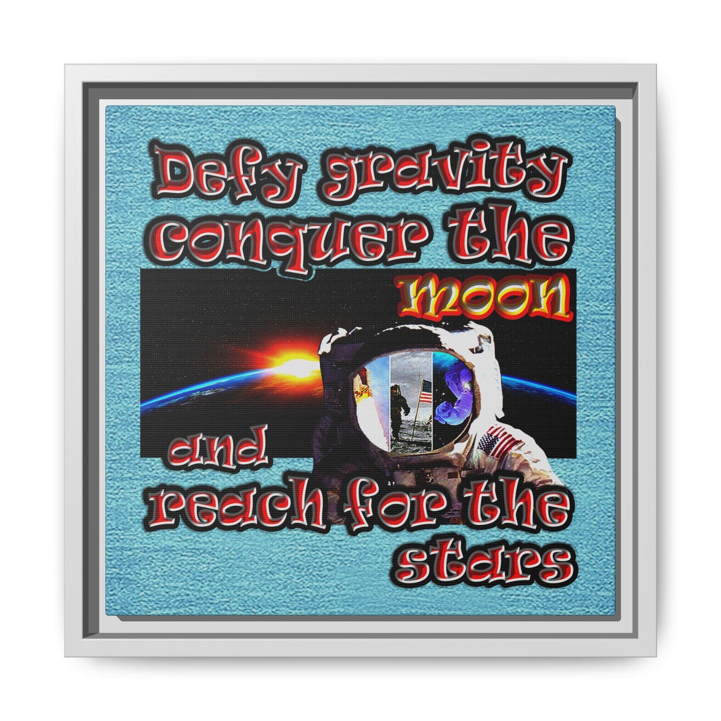 defy conquer reach - framed canvas art (faded blue)