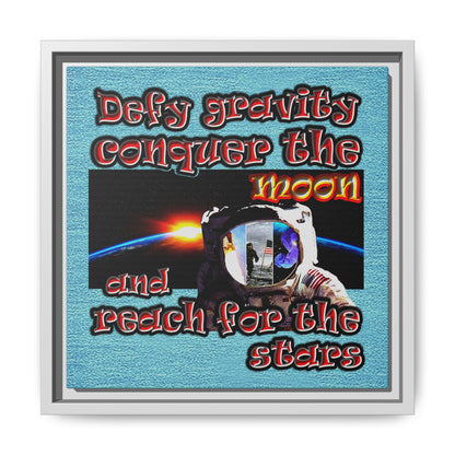 defy conquer reach - framed canvas art (faded blue)