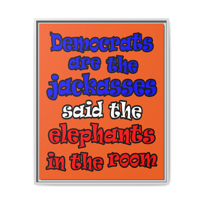donkeys and elephants - framed canvas art (orange)