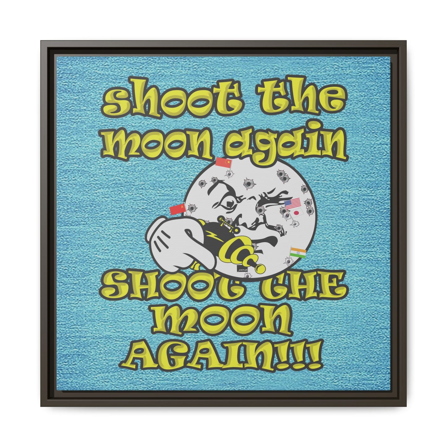 shoot the moon again - framed canvas art (faded blue)