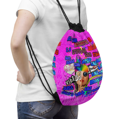 drop the beat - Drawstring Bag (pink swirl)