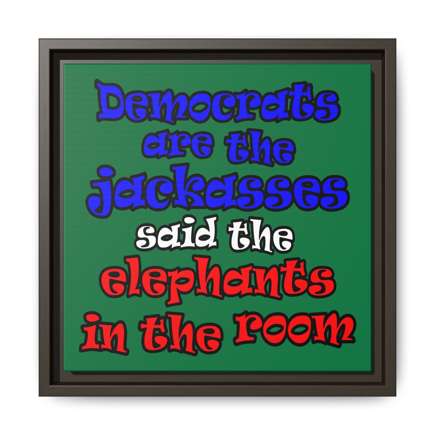 donkeys and elephants - framed canvas art (dark green)