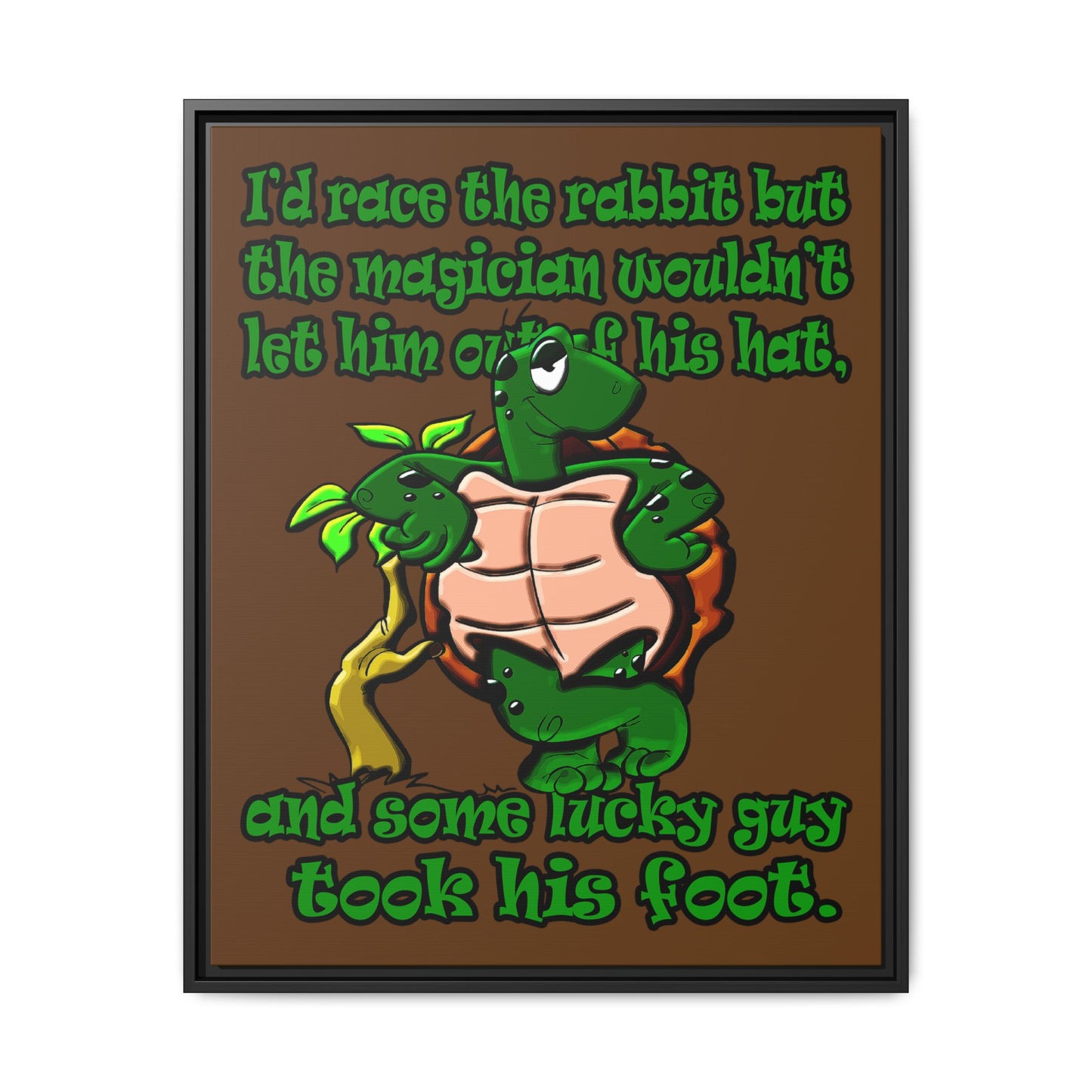 turtle race - framed canvas art (brown)