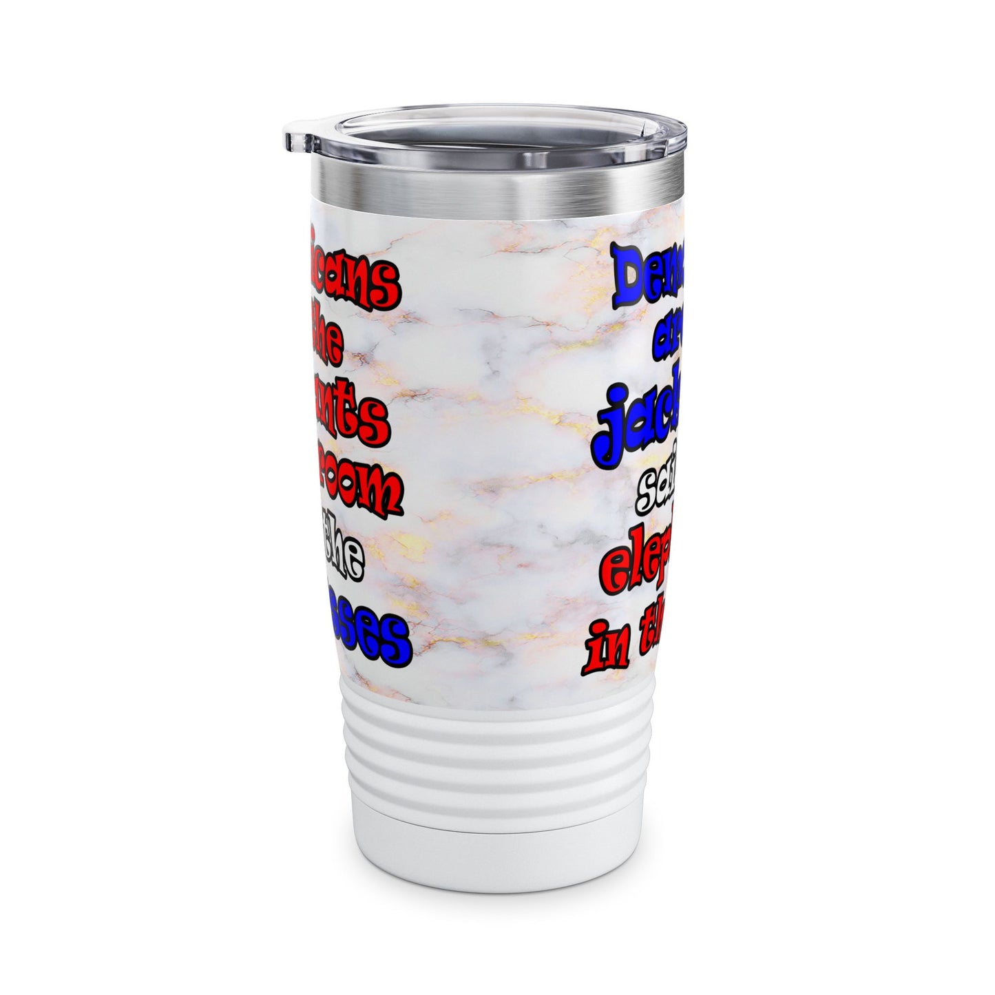 donkeys and elephants - Ringneck Tumbler, 20oz (white marble)
