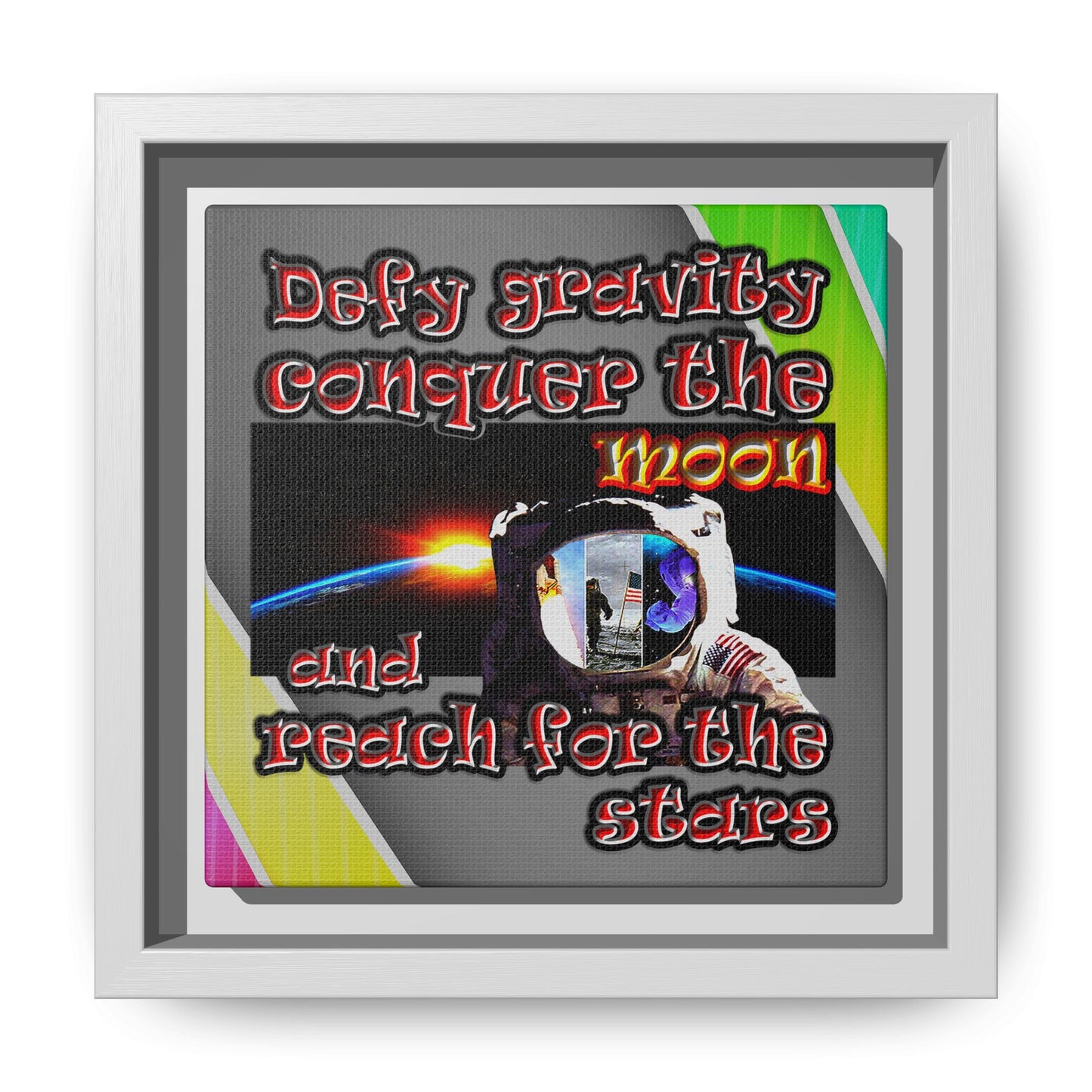 defy conquer reach - framed canvas art (rainbow split)