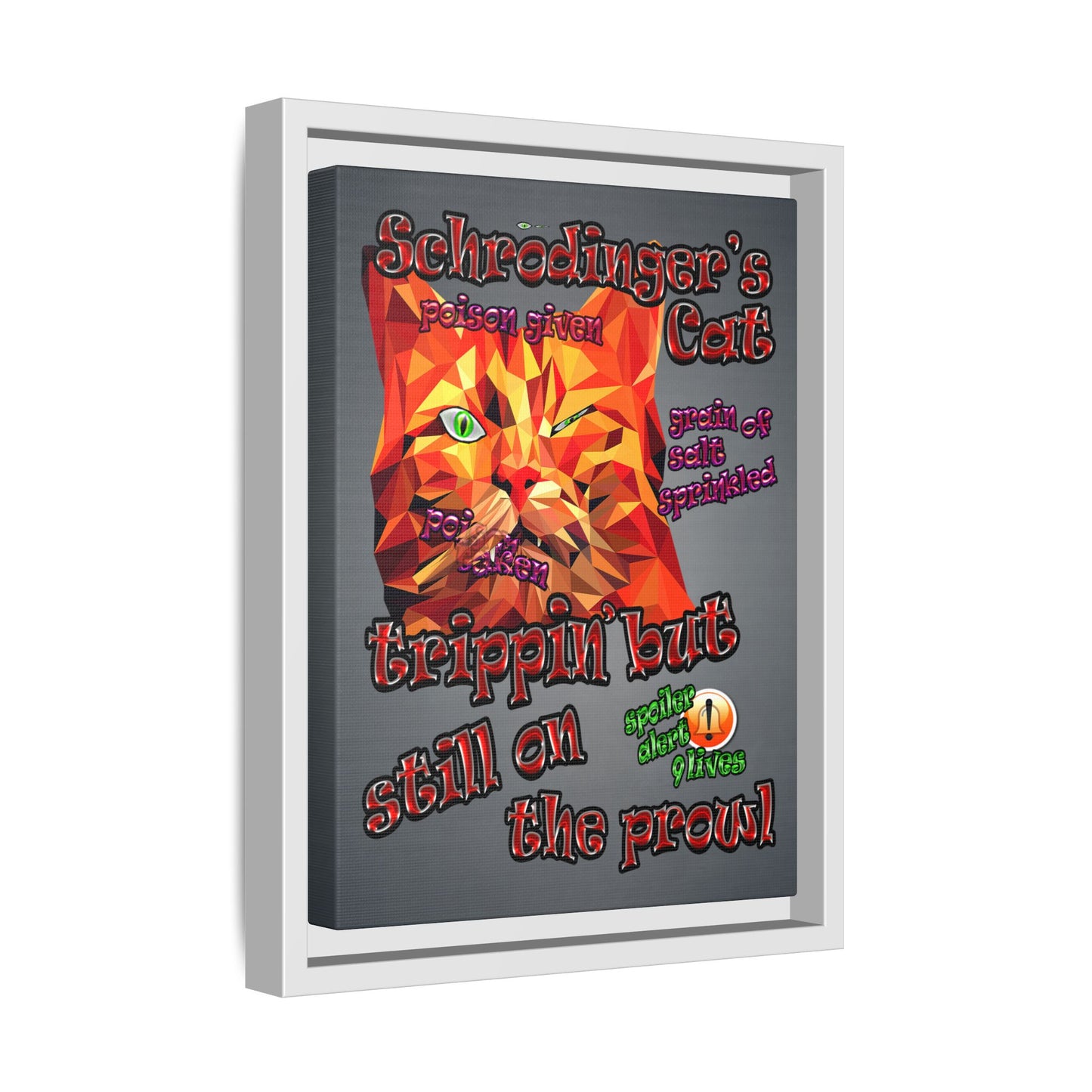 schrodinger's cat - framed canvas art (grey-light grey)