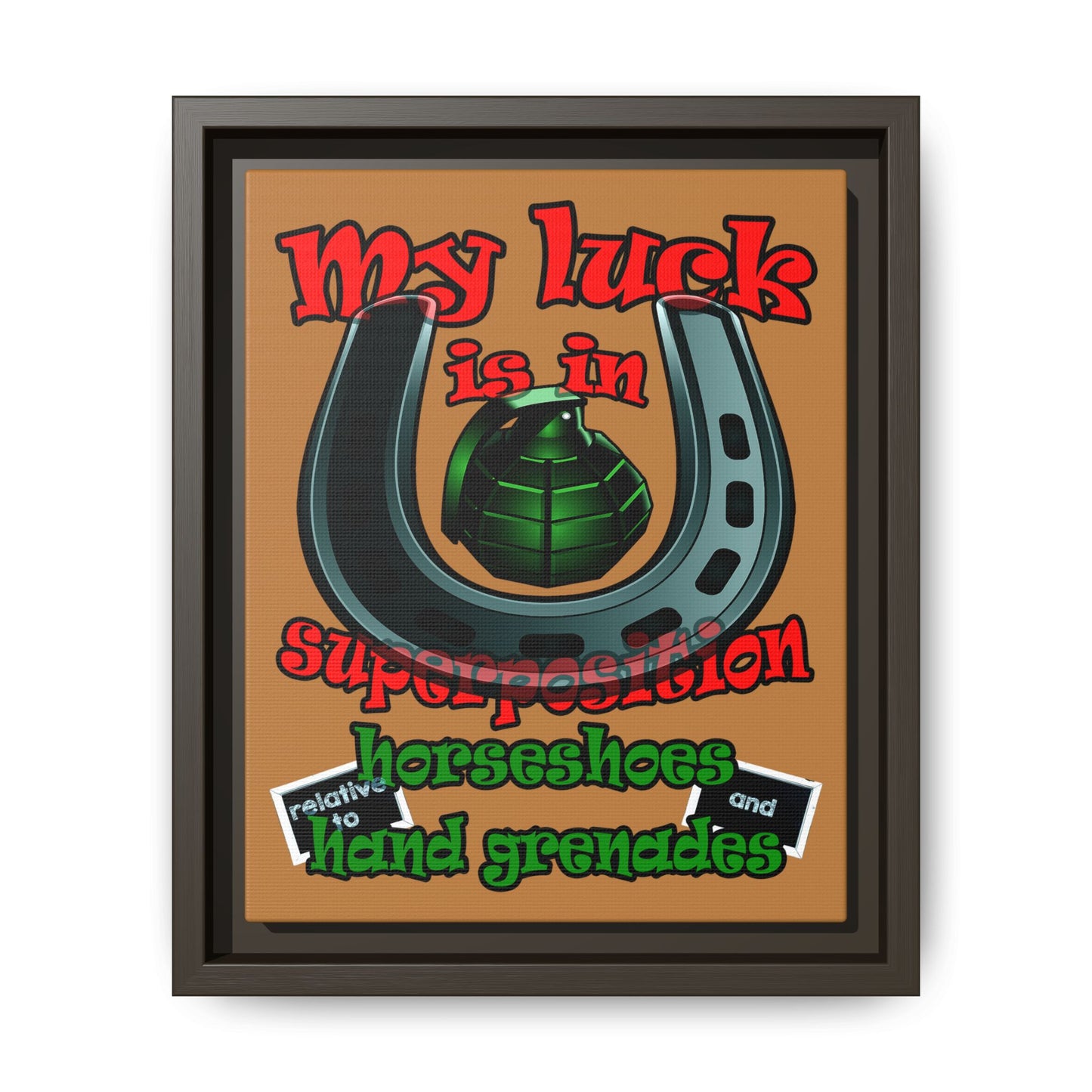my luck - framed canvas art (light brown)
