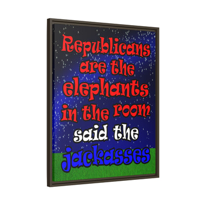 donkeys and elephants - framed canvas art ('snoops' background)