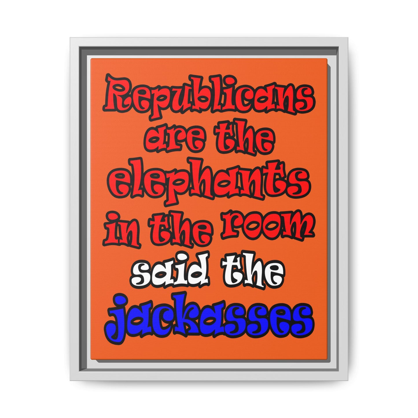 donkeys and elephants - framed canvas art (orange)