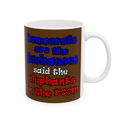 donkeys and elephants - White Mug (brown)