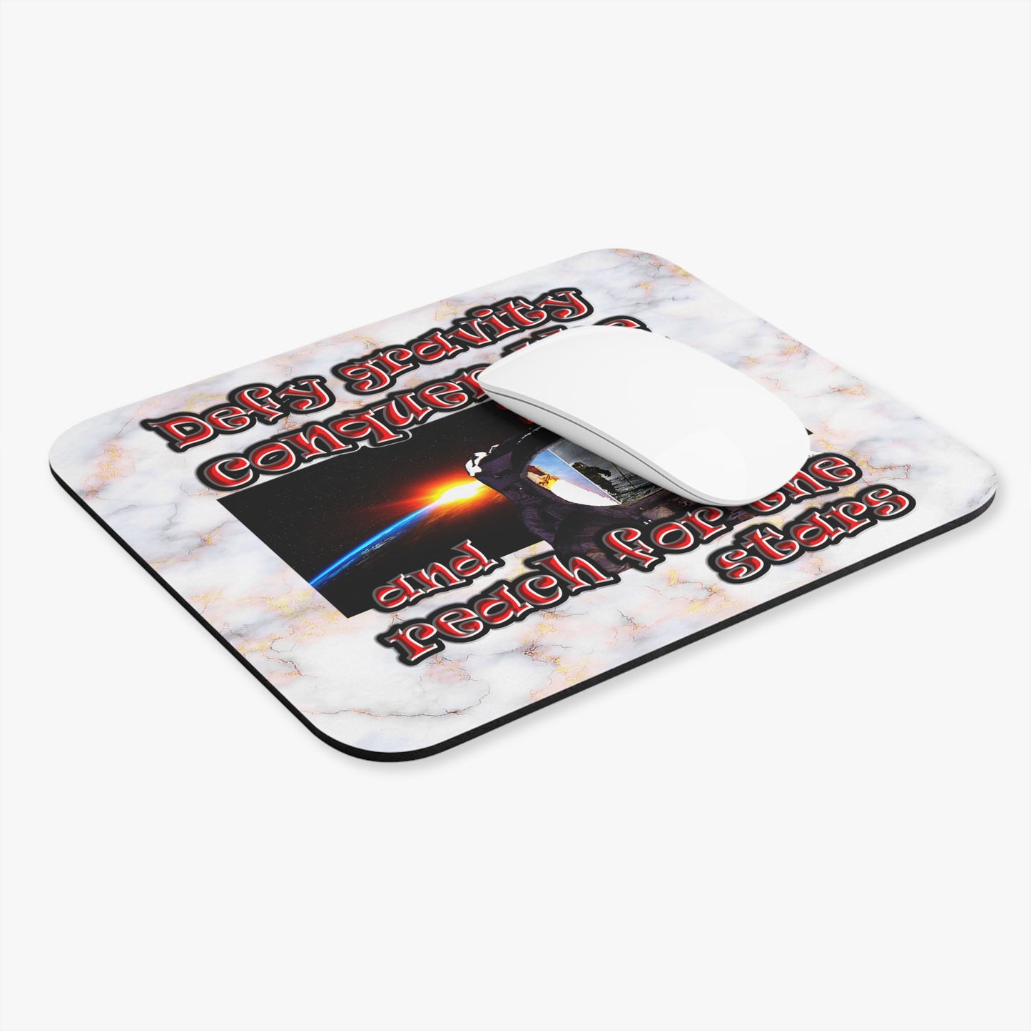 defy conquer reach - Mouse Pad (Rectangle) (white marble)