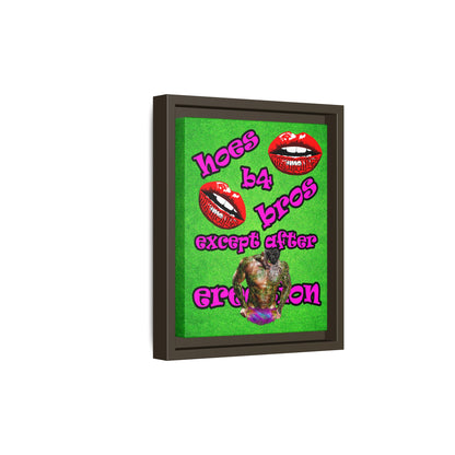 hoes b4 bros - framed canvas art (green turf)
