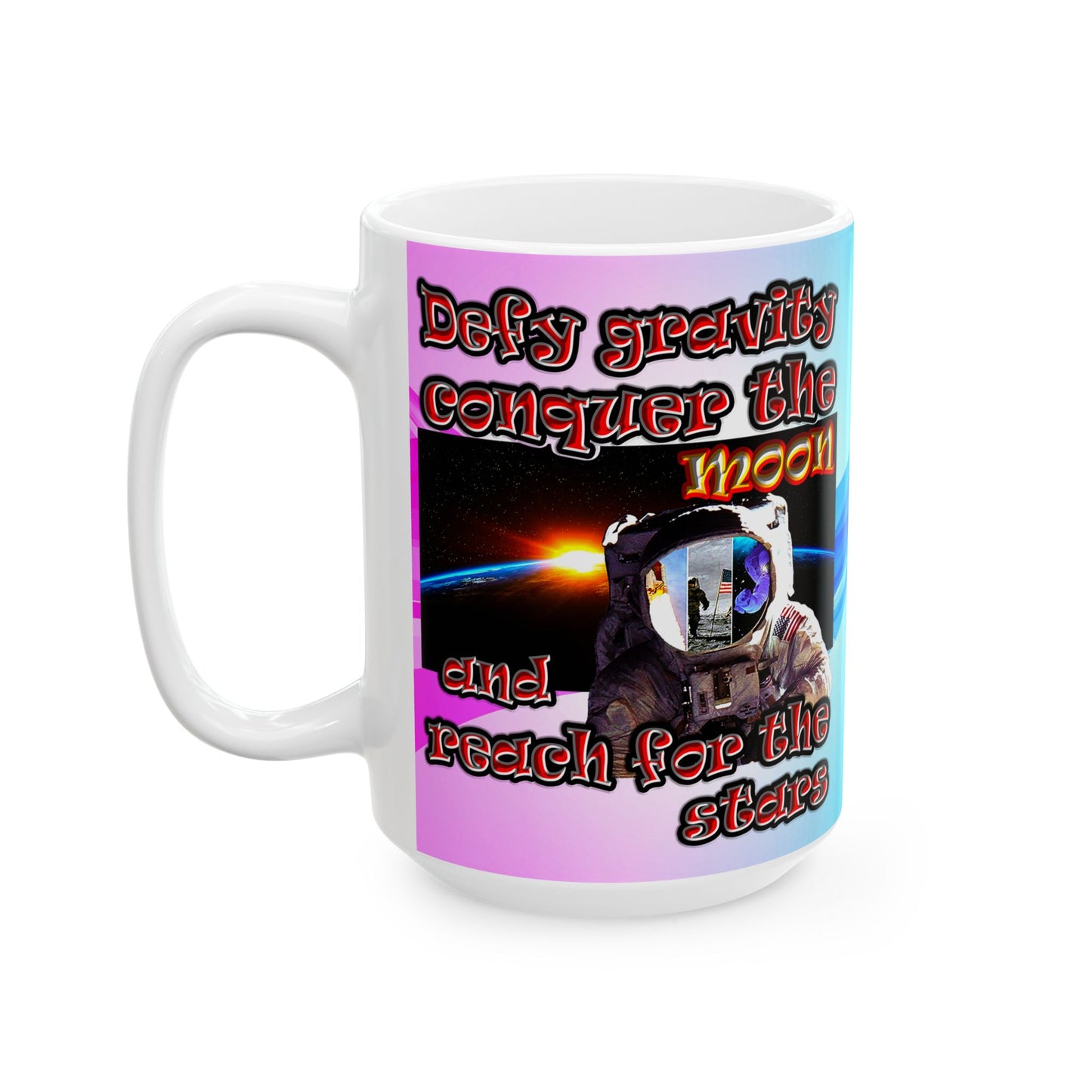 defy conquer reach - White Mug (light blue-pink wave)