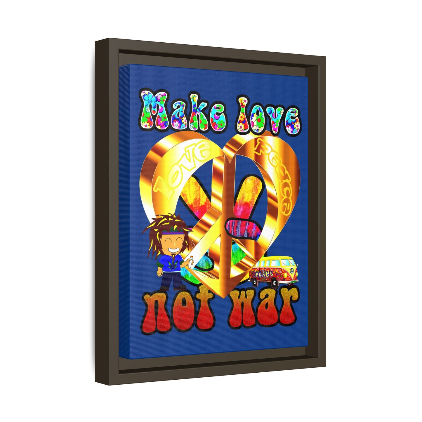 love peace - framed canvas art (dark blue)